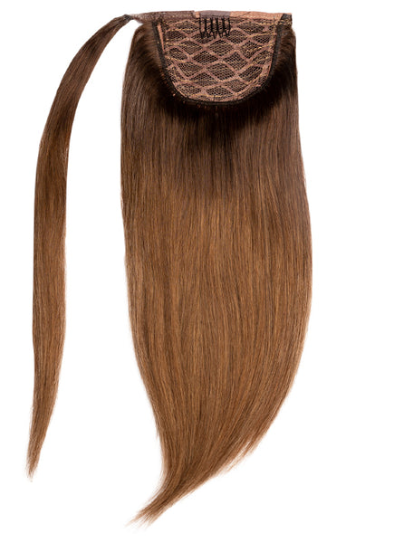 16 inch Clip in Ponytail Extension Dark to Medium Brown Ombre