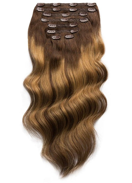20 inch Ultimate Volume Clip in Hair Extensions in Dark & Light Brown Balayage