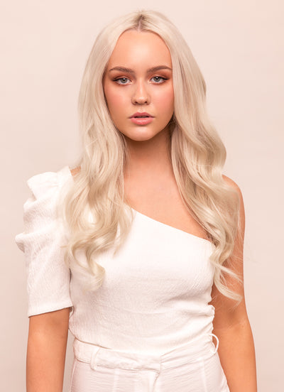 16 inch Deluxe Clip in Hair Extensions #60W Platinum Blonde