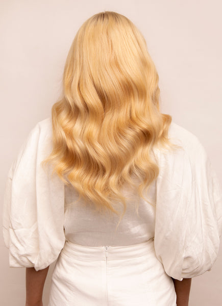16 inch Deluxe Clip in Hair Extensions Light Blonde with Strawberry Blonde Highlights