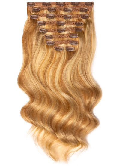 16 inch Ultimate Volume Clip in Hair Extensions Light Brown with Light Blonde Highlights