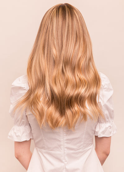 16 inch Ultimate Volume Clip in Hair Extensions Light Brown with Light Blonde Highlights