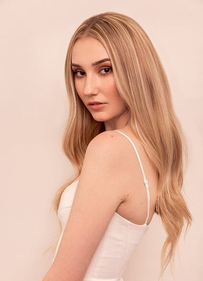 20 inch Deluxe Clip in Hair Extensions Light Brown with Light Blonde Highlights