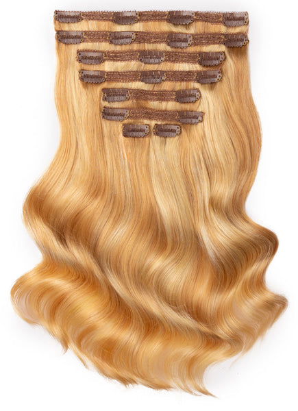 20 inch Deluxe Clip in Hair Extensions Light Blonde with Strawberry Blonde Highlights