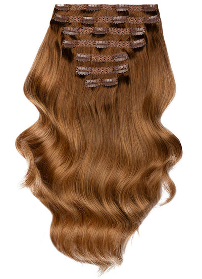 20 inch Full Volume Clip in Hair Extensions Medium to Light Brown Ombre