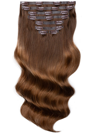 20 inch Seamless Clip in Hair Extensions Dark Brown to Medium Brown Ombre