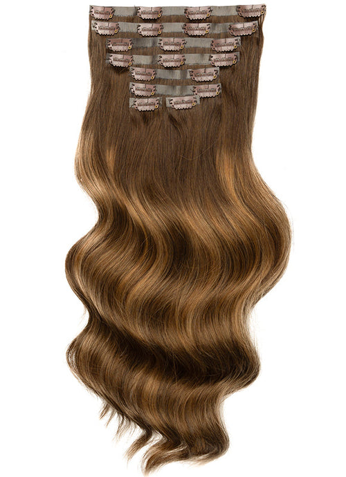 20 inch Seamless Clip in Hair Extensions Dark & Light Brown Balayage