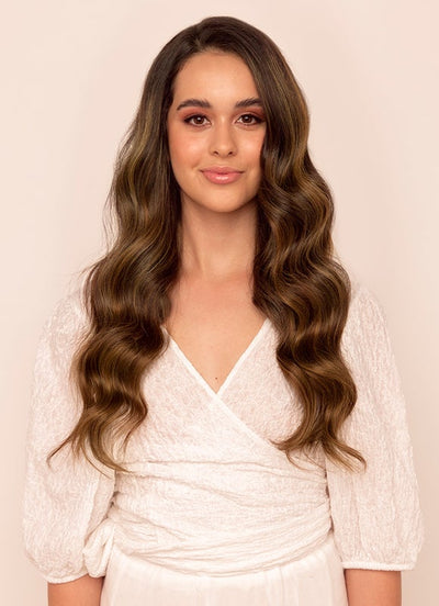 20 inch Seamless Clip in Hair Extensions Mocha & Medium Brown Balayage