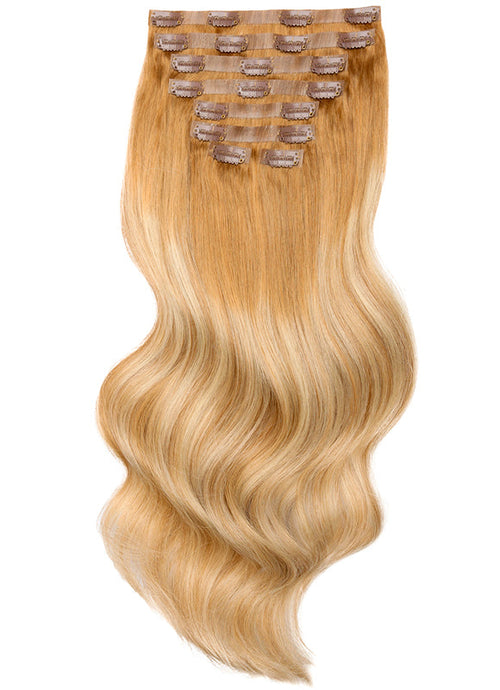 20 inch Seamless Clip in Hair Extensions Ash Brown & Light Blonde Balayage