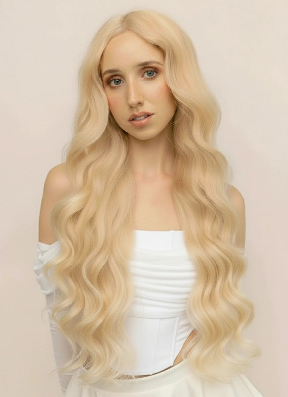 30 inch Ultimate Volume Clip in Hair Extensions #613 Bleached Blonde