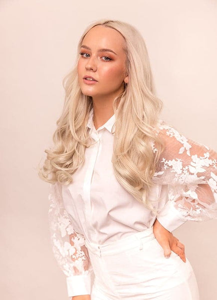 20 inch Ultimate Volume Clip in Hair Extensions  #60W Platinum Blonde
