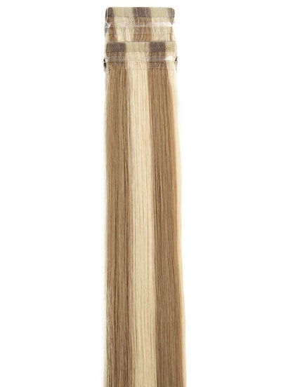 20 inch Remy Tape Hair Extensions Light Brown with Light Blonde Highlights