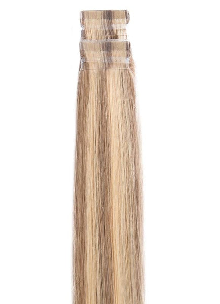 20 inch Remy Tape Hair Extensions Golden Brown with Light Blonde Highlights