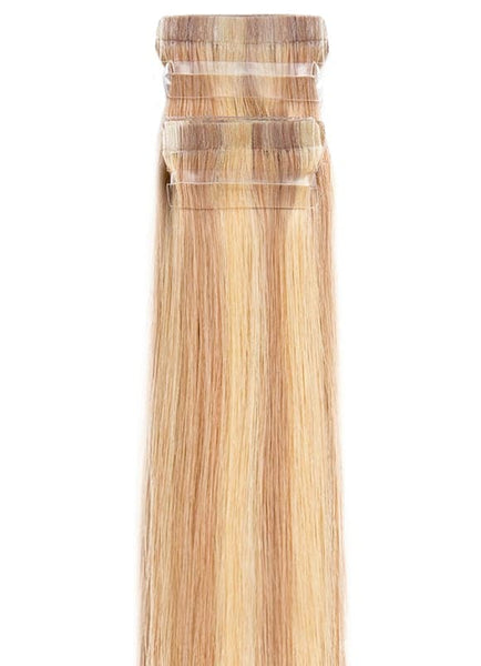 20 inch Remy Tape Hair Extensions Golden Blonde with Light Blonde Highlights