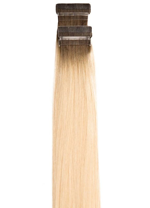 20 inch Remy Tape Hair Extensions Medium Ash Brown to Light Blonde Ombre