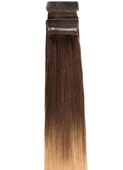 20 inch Remy Tape Hair Extensions Dark Brown to Honey Blonde & Light Blonde Ombre