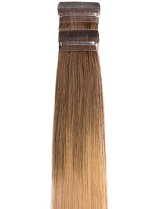 20 inch Remy Tape Hair Extensions Chocolate Brown to Honey Blonde & Ash Blonde Ombre