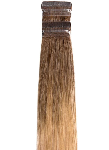 20 inch Remy Tape Hair Extensions Chocolate Brown to Honey Blonde & Ash Blonde Ombre
