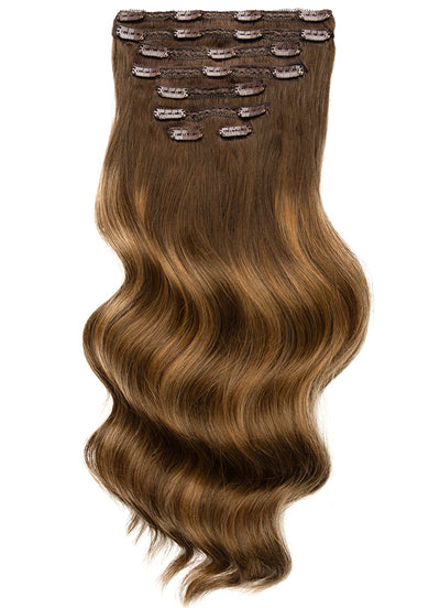 16 inch Full Volume Clip in Hair Extensions Dark & Light Brown Balayage