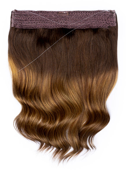 16 inch Halo Hair Extensions Dark & Light Brown Balayage