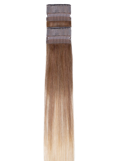 20 inch Remy Tape Hair Extensions Medium Ash Brown to Light Blonde Balayage